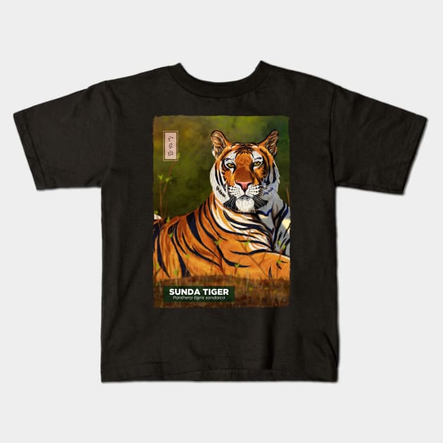 Sunda Tiger - Black Kids T-Shirt by Thor Reyes